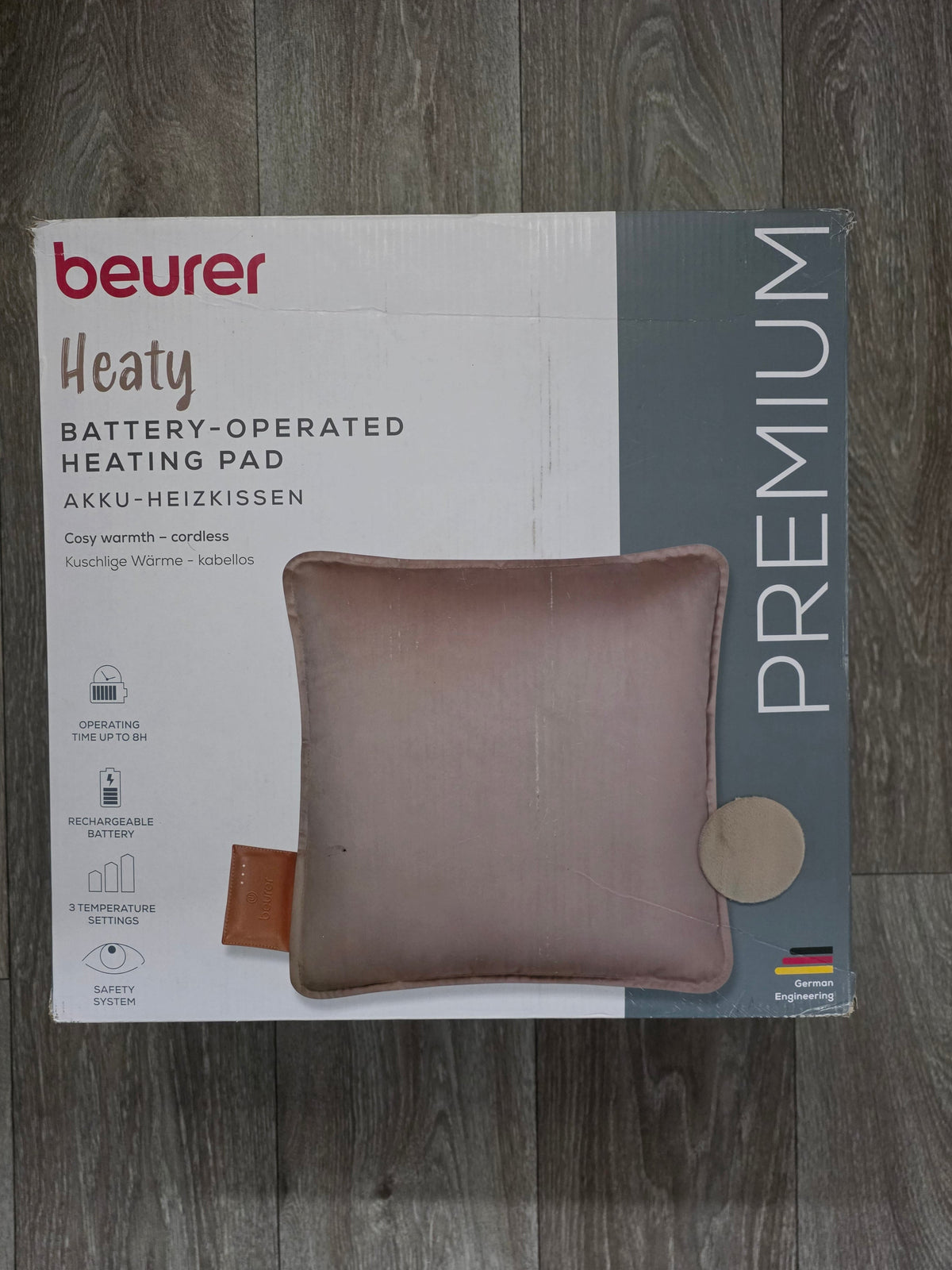 Beurer Heaty taupe Heizkissen, kabelloses Heizkissen mit Akku, Wärmekissen mit Abschaltautomatik und 3 Temperaturstufen