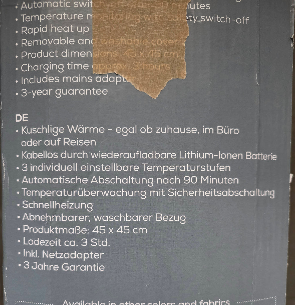 Beurer Heaty taupe Heizkissen, kabelloses Heizkissen mit Akku, Wärmekissen mit Abschaltautomatik und 3 Temperaturstufen