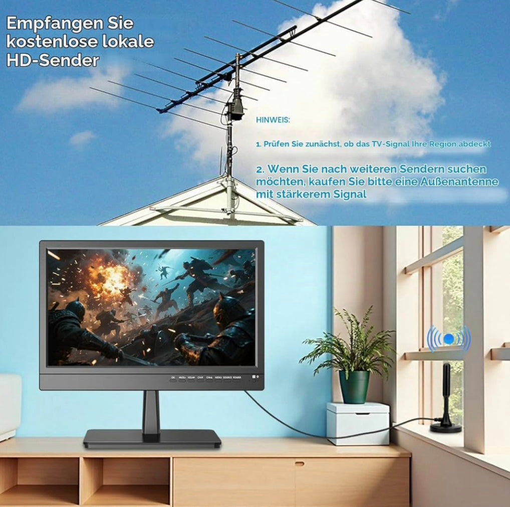 14-Zoll-Fernseher TV, 1080p Kleine TV-Bildschirme, Integrierter Digital-Tuner T2 LED