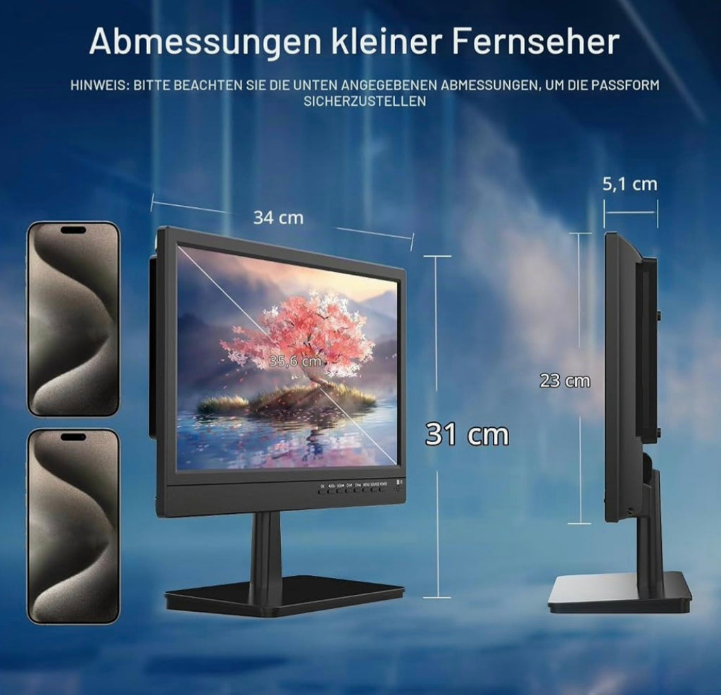 14-Zoll-Fernseher TV, 1080p Kleine TV-Bildschirme, Integrierter Digital-Tuner T2 LED