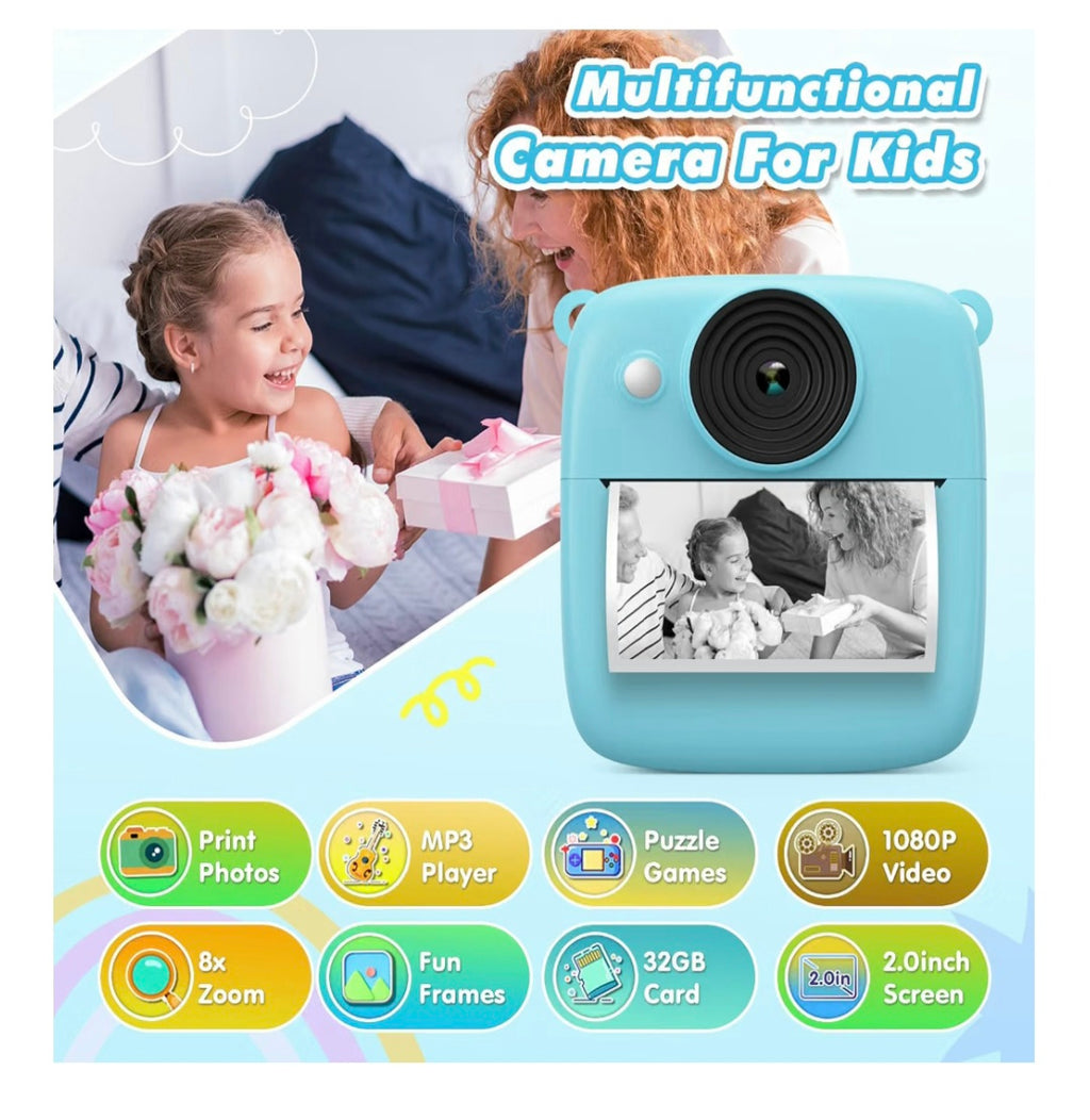 CalineGam Kinderkamera Sofortbildkamera, 1080P HD Digitalkamera 32GB Karte