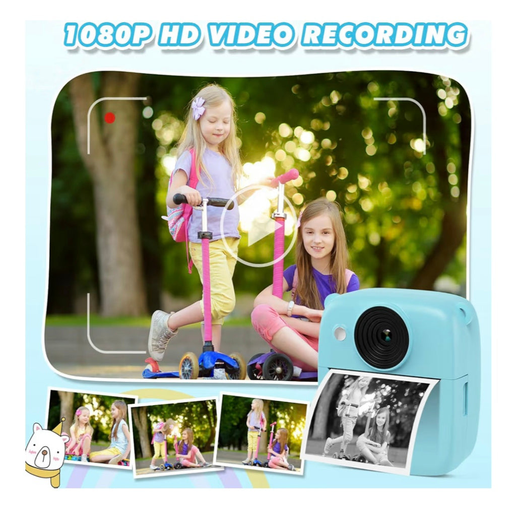 CalineGam Kinderkamera Sofortbildkamera, 1080P HD Digitalkamera 32GB Karte