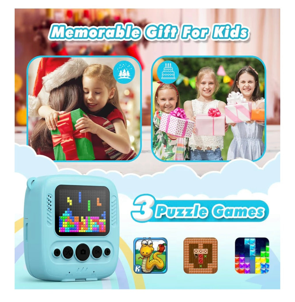 CalineGam Kinderkamera Sofortbildkamera, 1080P HD Digitalkamera 32GB Karte