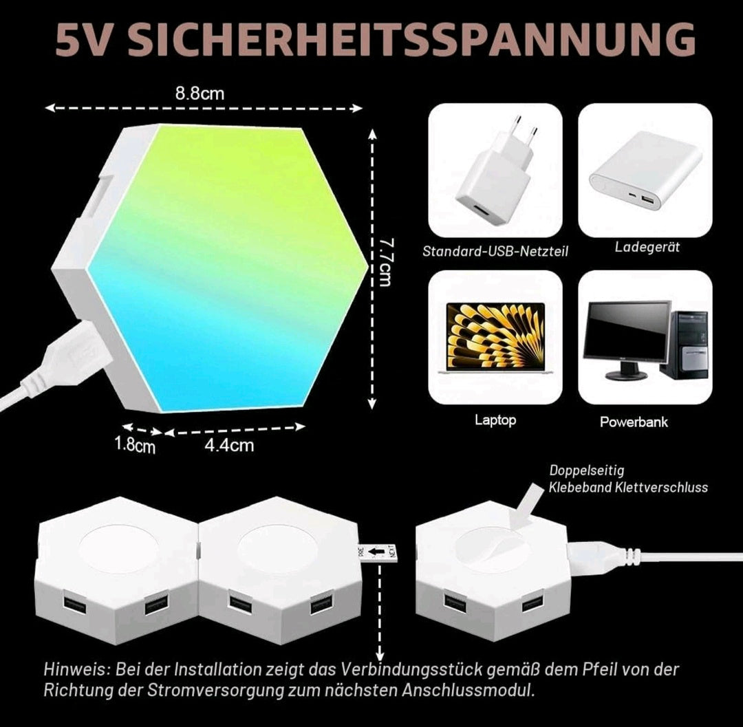 LED Sechseck Gaming Wandleuchte, 12PCS RGB Hexagon Panel, Musik Sync App Steuerung, Hexa Wandbeleuchtung Smart Deko