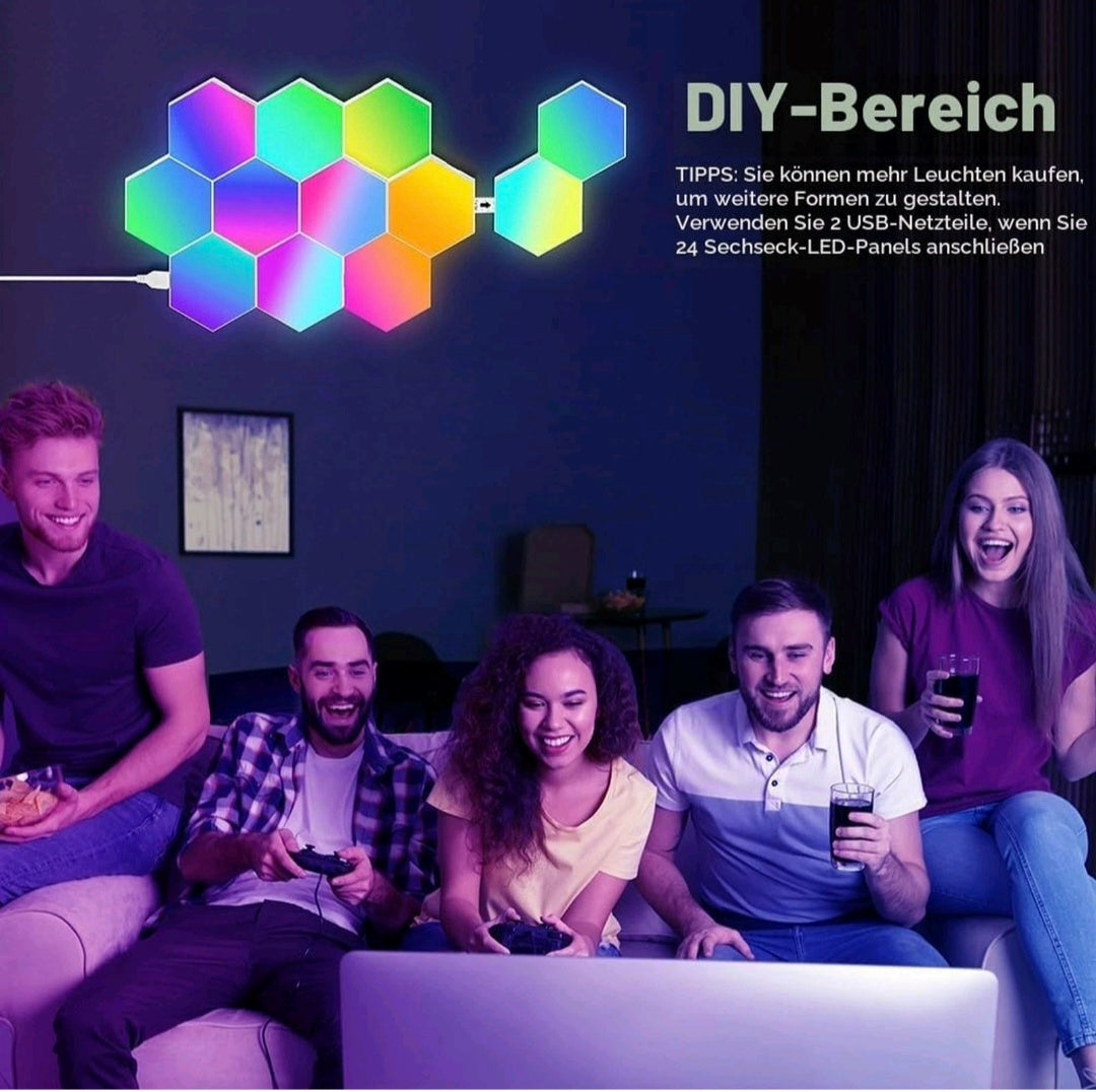 LED Sechseck Gaming Wandleuchte, 12PCS RGB Hexagon Panel, Musik Sync App Steuerung, Hexa Wandbeleuchtung Smart Deko