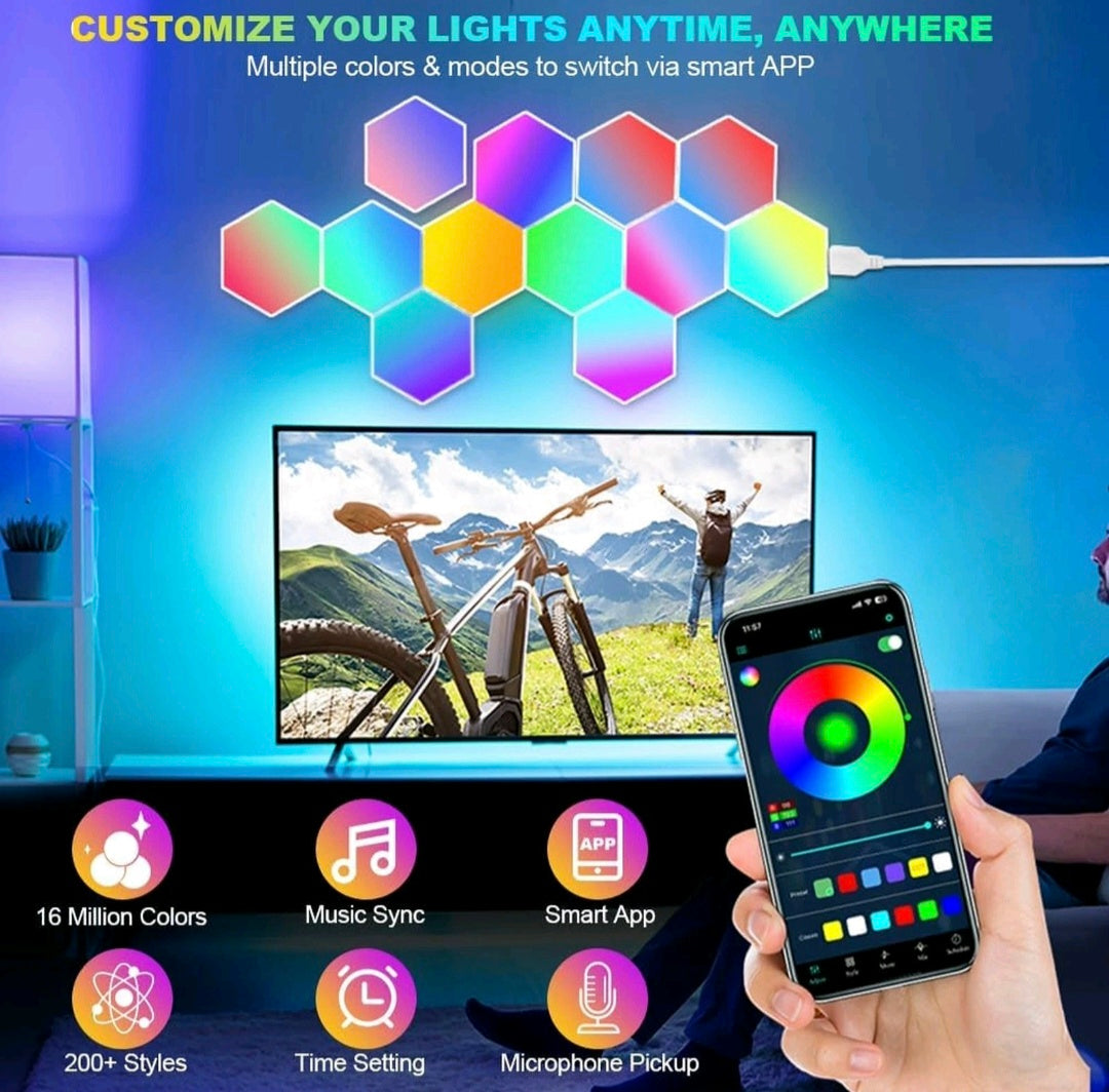 LED Sechseck Gaming Wandleuchte, 12PCS RGB Hexagon Panel, Musik Sync App Steuerung, Hexa Wandbeleuchtung Smart Deko