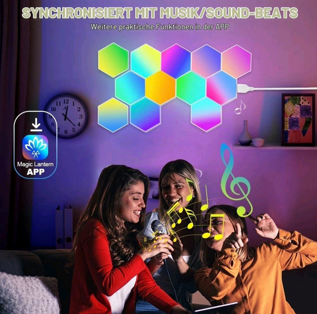 LED Sechseck Gaming Wandleuchte, 12PCS RGB Hexagon Panel, Musik Sync App Steuerung, Hexa Wandbeleuchtung Smart Deko