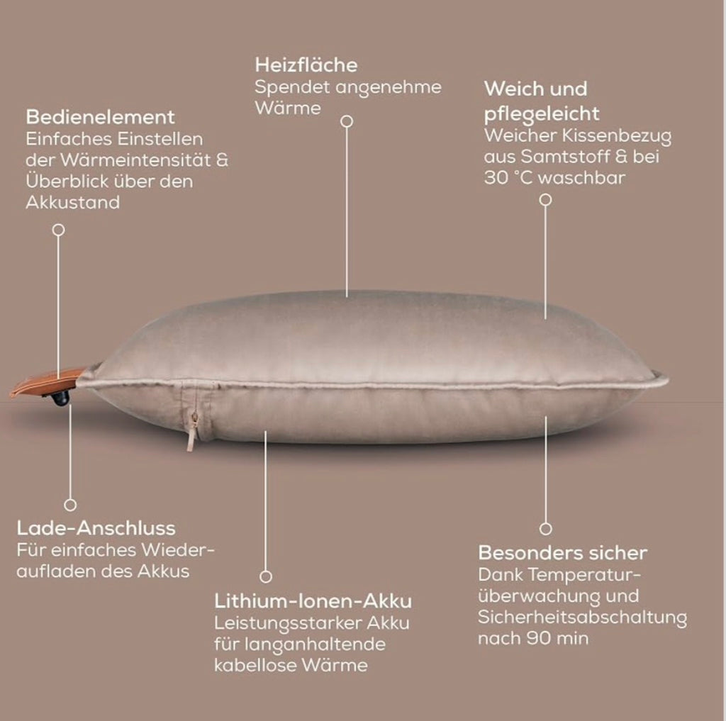 Beurer Heaty taupe Heizkissen, kabelloses Heizkissen mit Akku, Wärmekissen mit Abschaltautomatik und 3 Temperaturstufen