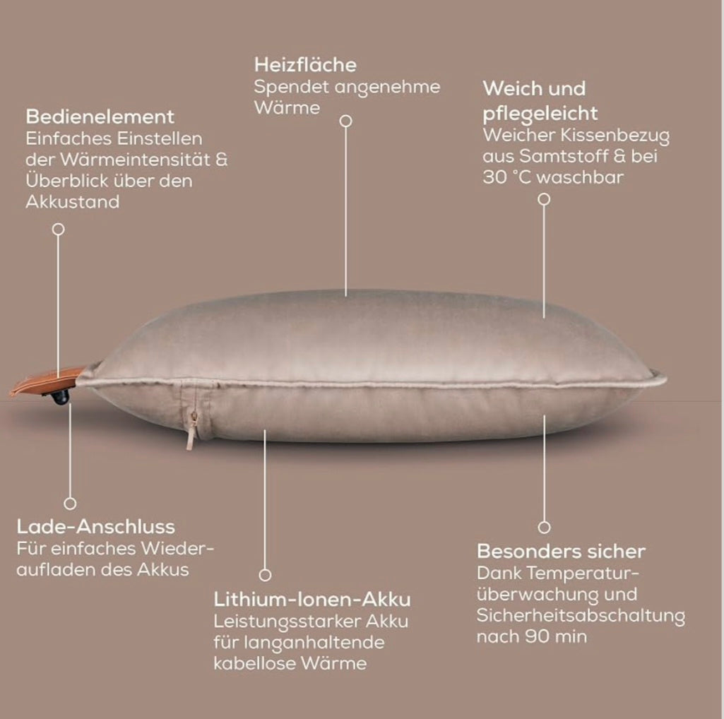 Beurer Heaty taupe Heizkissen, kabelloses Heizkissen mit Akku, Wärmekissen mit Abschaltautomatik und 3 Temperaturstufen